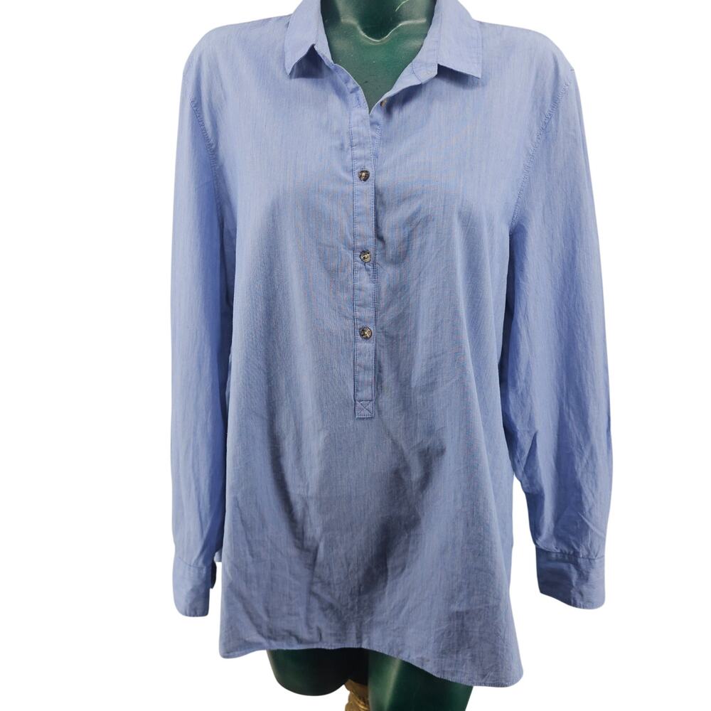 Andrea Jovine Womens Cotton Blue Chambray Popover Tunic w/Pockets XL Cotton 4163